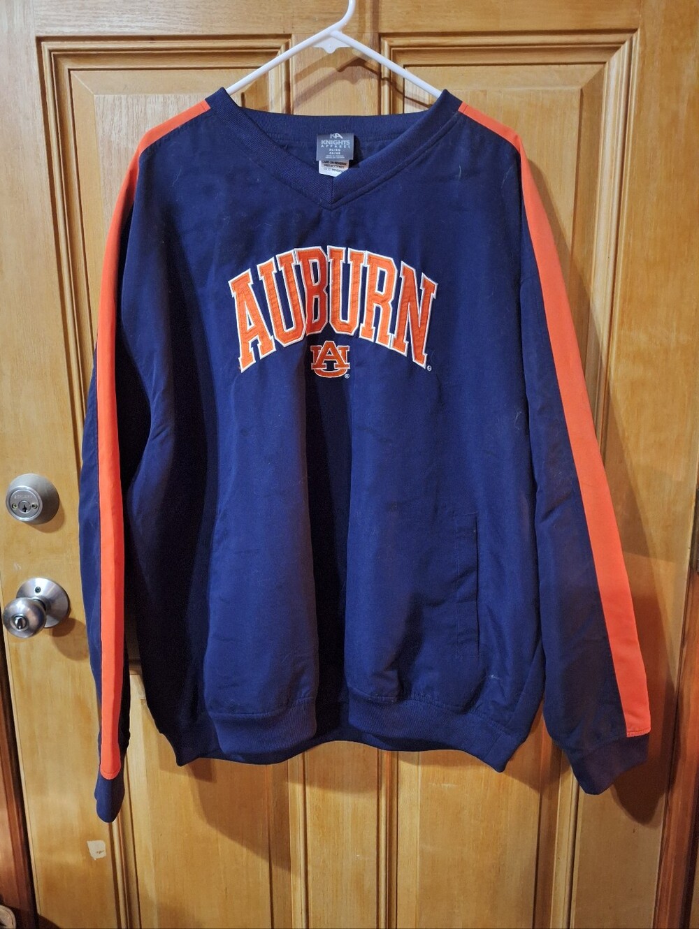 Knights Apparel Navy V-Neck Auburn Pullover with Orange Stripes